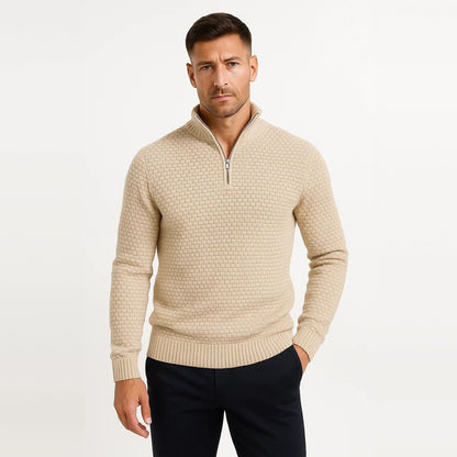 Waffelstrick Troyer Herren | Stehkragen | Reißverschluss | Smart Casual