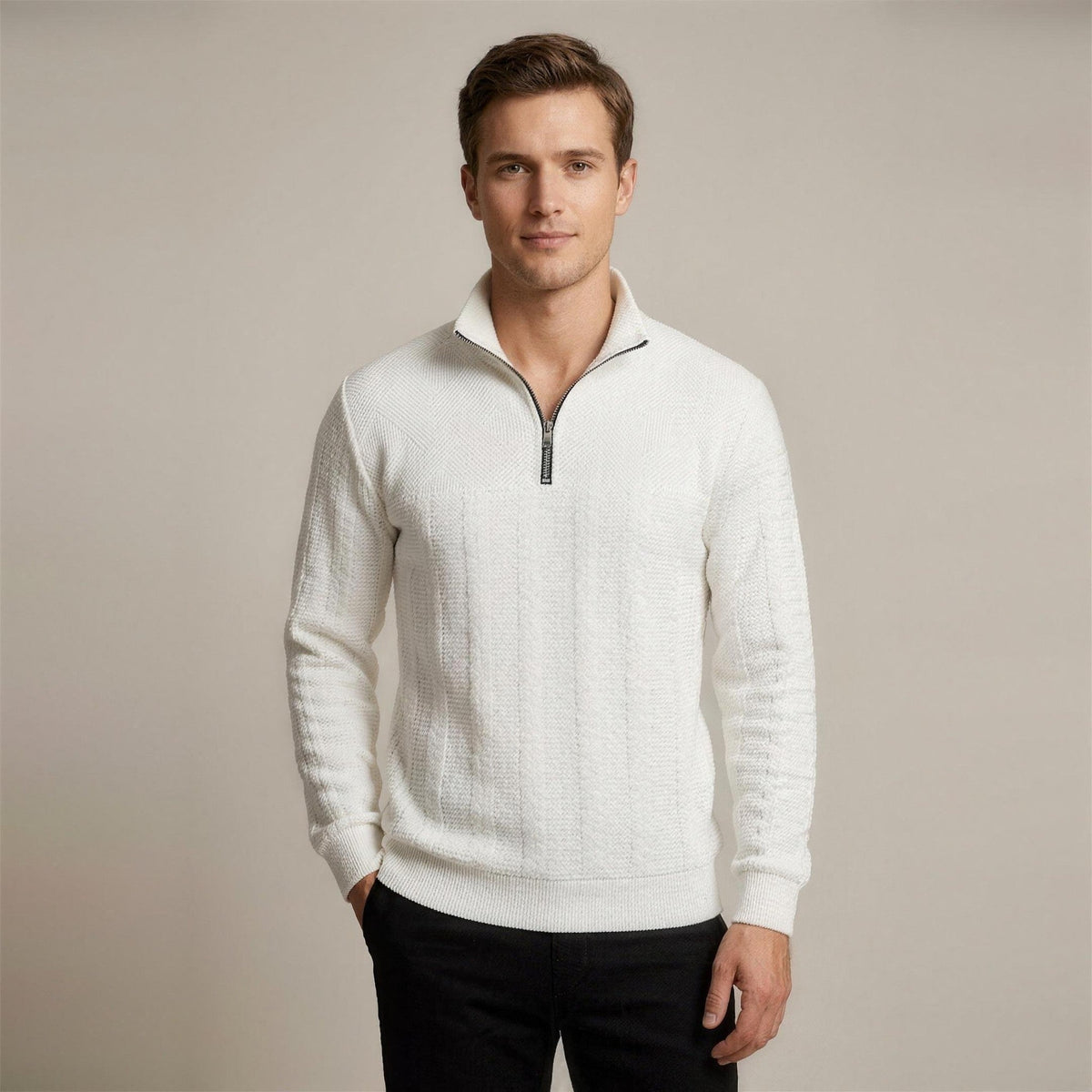 Zopfstrick Pullover Herren | Troyer | Stehkragen | Relaxed Fit