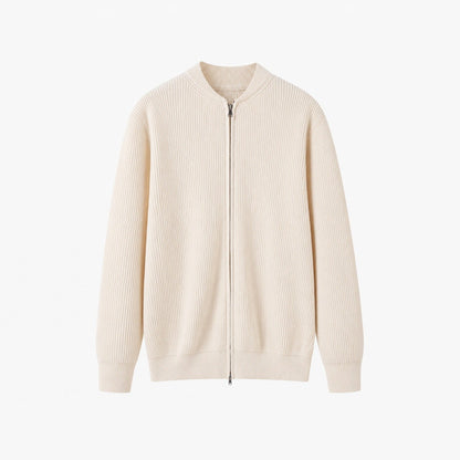 Rippstrick Strickjacke Herren | Zwei-Wege-Reißverschluss | Stehkragen