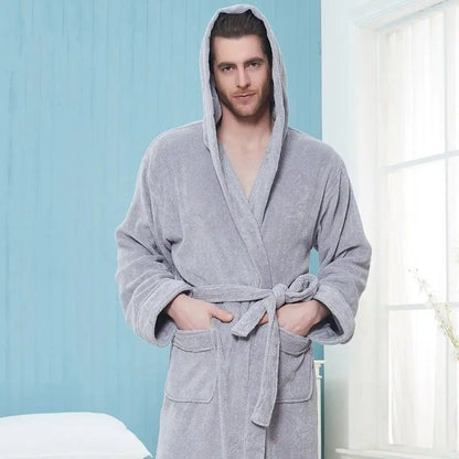 Bademantel Herren mit Kapuze | Frottee | 5 Farben