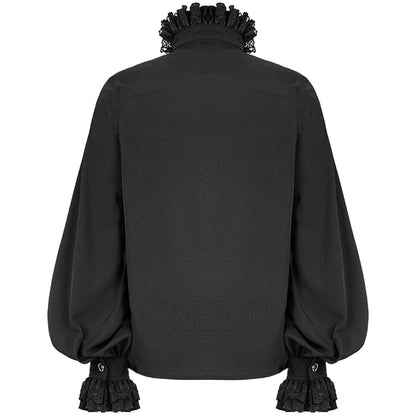 Gothic Rüschenhemd Herren | Plisseefront | Kordelornamente | Spitzenkragen | Schwarz-Chaps Herrenmode