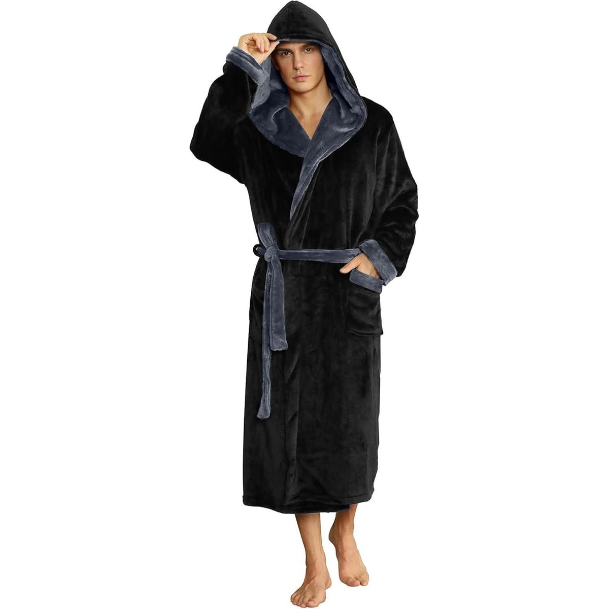 Fleece Bademantel Herren mit Kapuze | Zweifarbig | 10 Farben