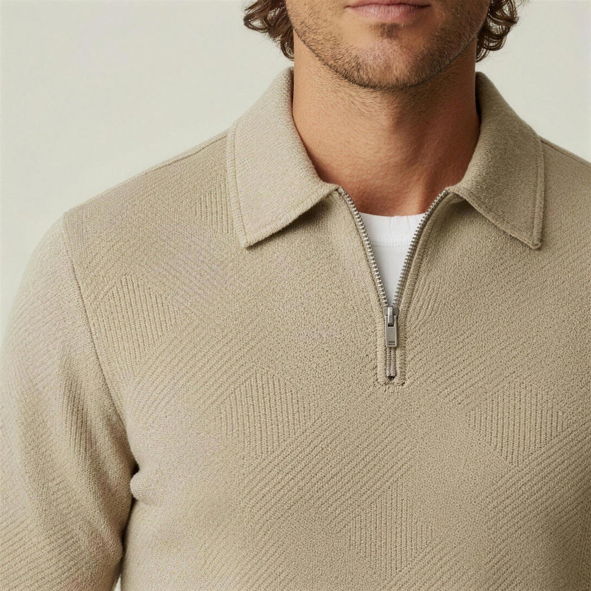 Polopullover mit Reißverschluss Herren | Strukturstrick | Langarm