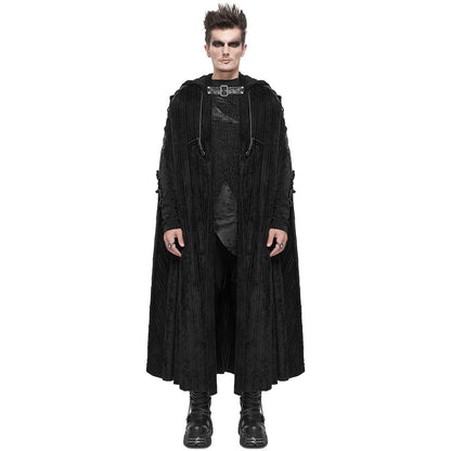 Gothic Umhang Herren | Kapuze | Chenille | Schnallenriemen | Schnürung-Schwarz-Chaps Herrenmode