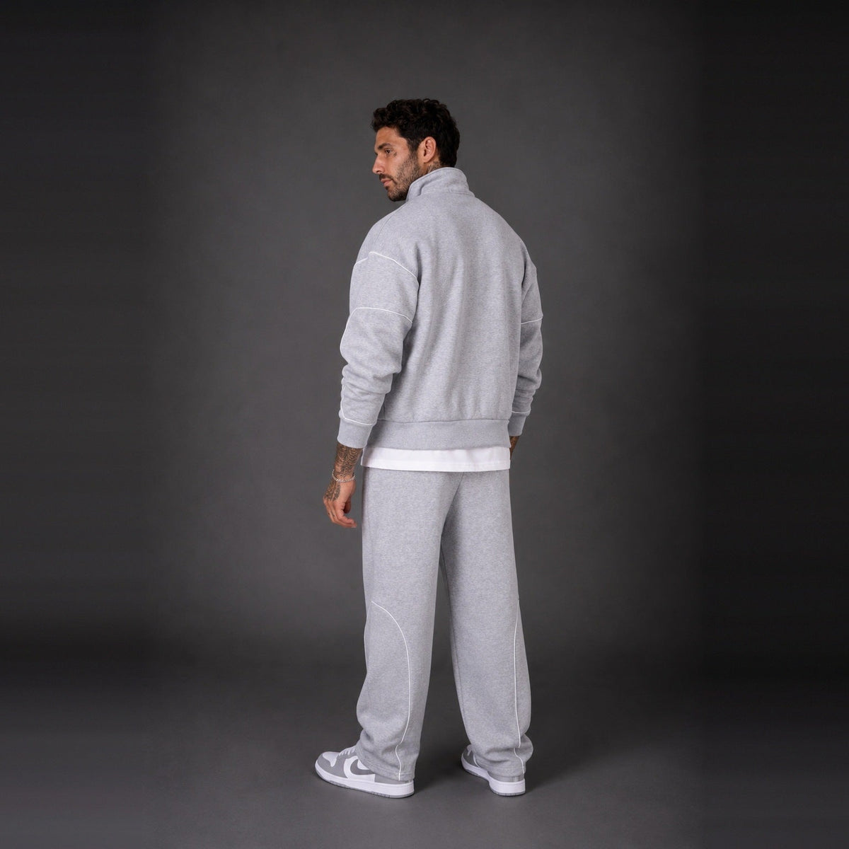 Trainingsanzug Herren mit Paspeln | Stehkragen Jacke | Hellgrau