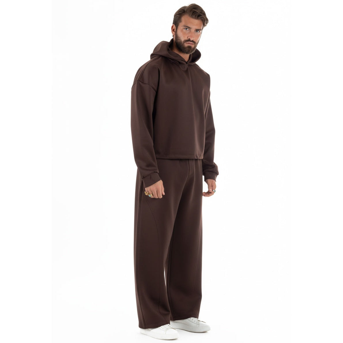 Cropped Hoodie Set Herren | Weite Hose | Braun-Chaps Herrenmode