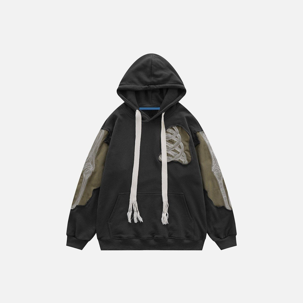 Patchwork Skelett Hoodie Herren | Bestickte Knochen | Oversized | 2 Farben-Dunkelgrau-S-Chaps Herrenmode