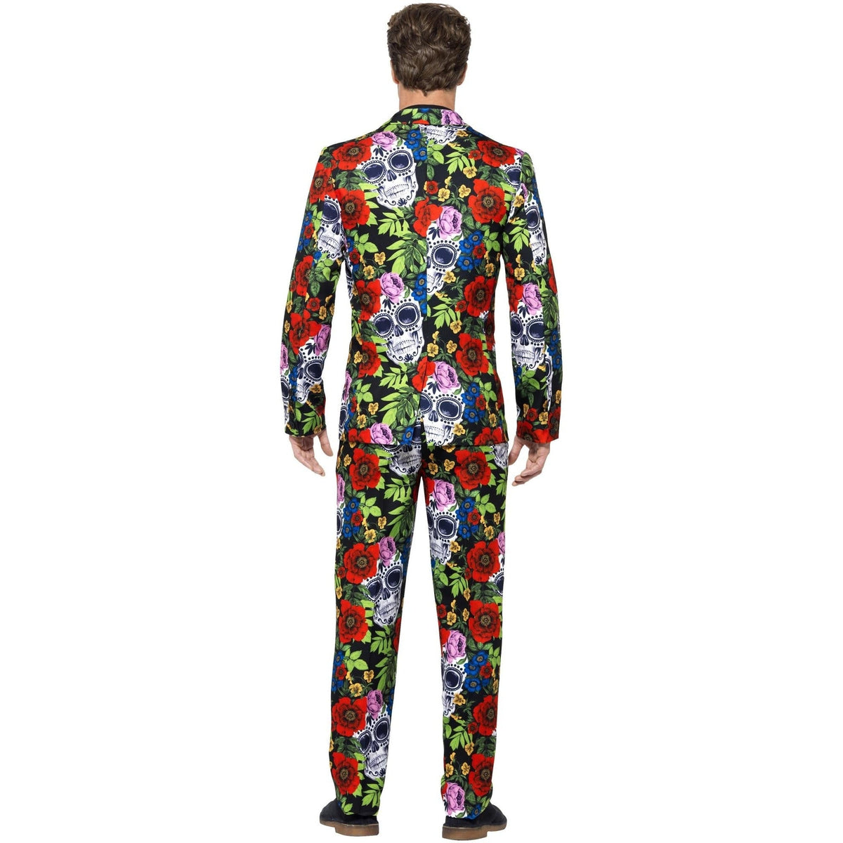 Tag der Toten Anzug Herren | Totenkopf Blumenmuster | Sakko, Hose, Krawatte-Chaps Herrenmode