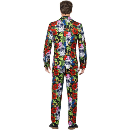 Tag der Toten Anzug Herren | Totenkopf Blumenmuster | Sakko, Hose, Krawatte-Chaps Herrenmode