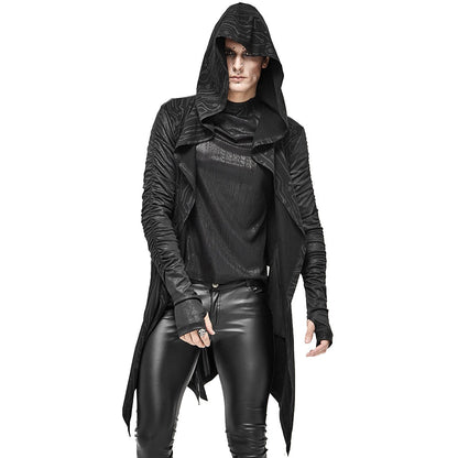 Gothic Kapuzen Cardigan Herren | Schaltkreis Muster | Lang | Offen | Schwarz-Chaps Herrenmode