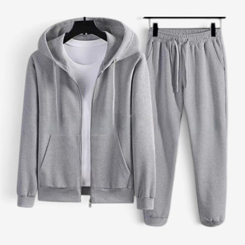 Waffel Jogginganzug Herren | Kapuzenjacke mit Reißverschluss | bis 6XL