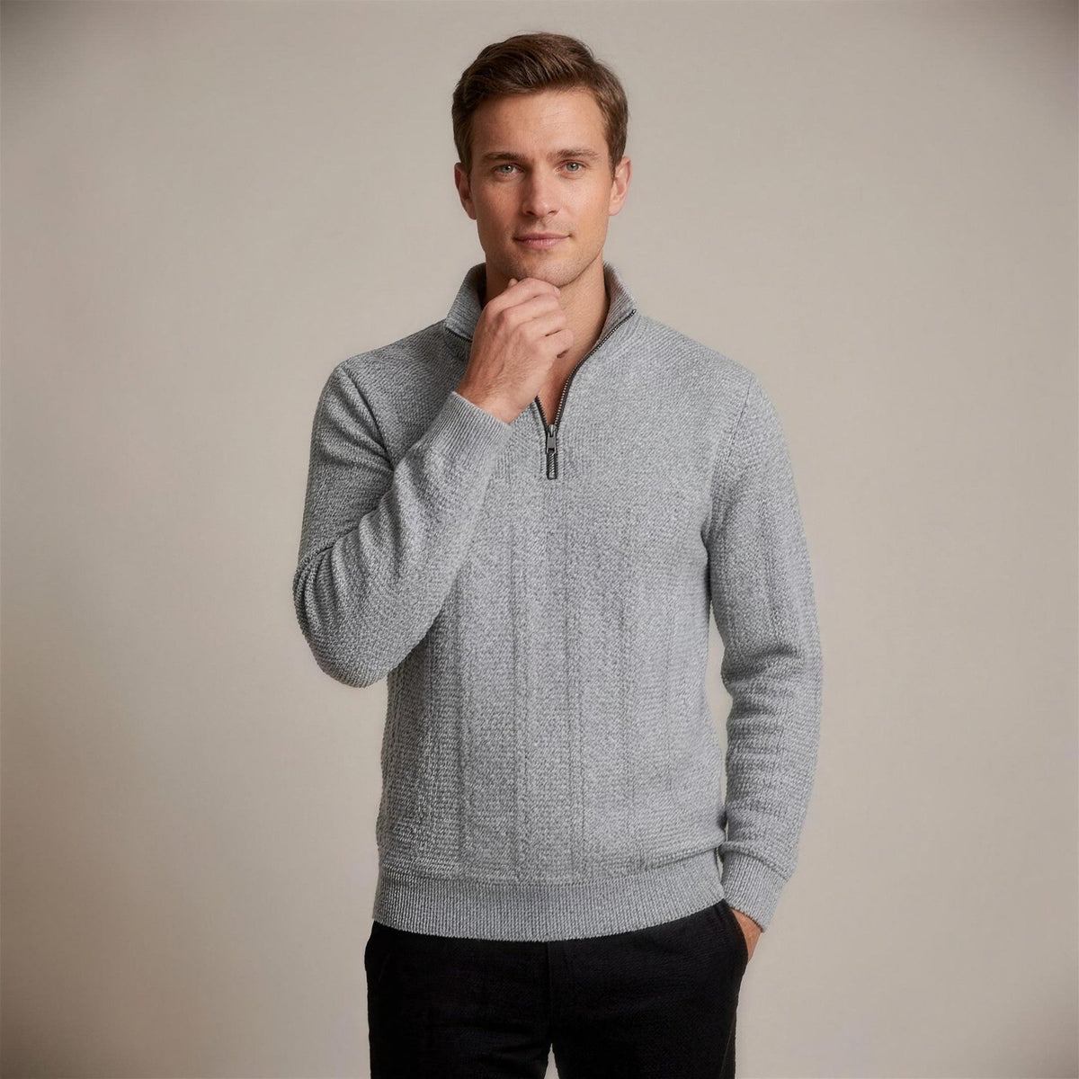 Zopfstrick Pullover Herren | Troyer | Stehkragen | Relaxed Fit
