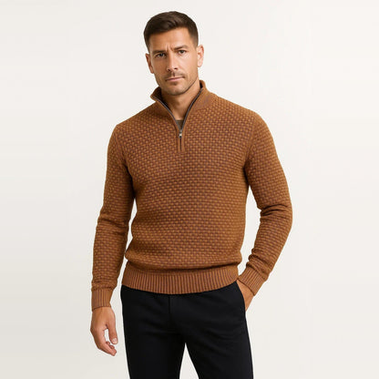 Waffelstrick Troyer Herren | Stehkragen | Reißverschluss | Smart Casual