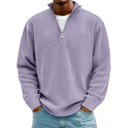 Half Zip Pullover Herren | Rippstrick | Lockere Passform | 10 Farben-Hellviolett-S-Chaps Herrenmode