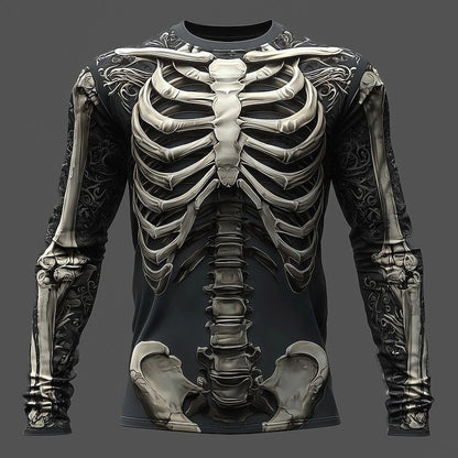 Skelett Langarmshirt | Flammen | Allover Print | 3 Motive-Knochenskelett-S-Chaps Herrenmode