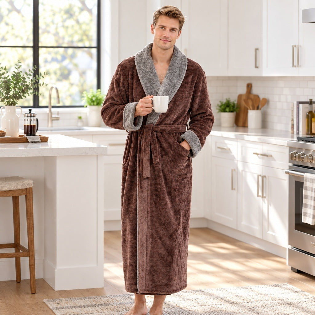 Korallenfleece Bademantel Herren | Schalkragen | 3 Farben