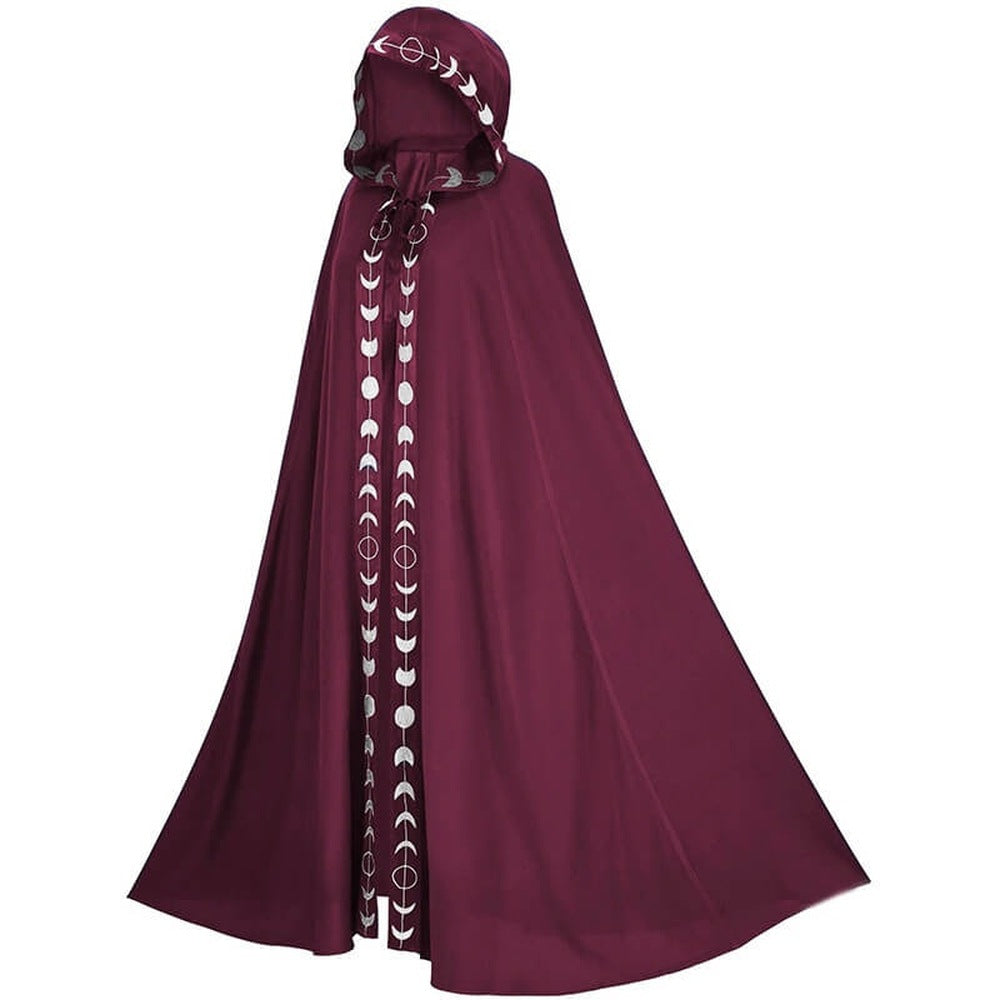 Mittelalterlicher Umhang mit Kapuze | Mondphasen Borte | Bodenlang | 5 Farben-Rot-S-M-Chaps Herrenmode