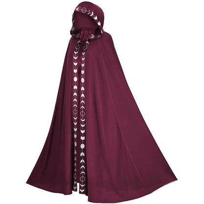 Mittelalterlicher Umhang mit Kapuze | Mondphasen Borte | Bodenlang | 5 Farben-Rot-S-M-Chaps Herrenmode