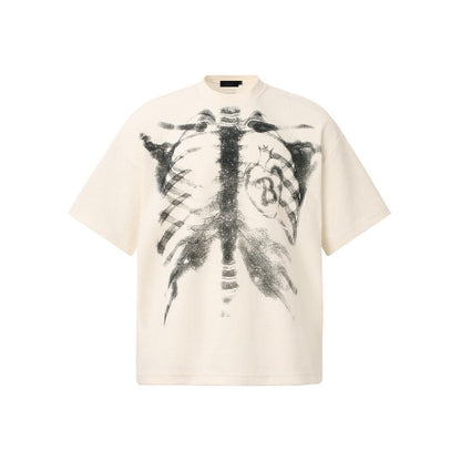 Skelett T-Shirt mit Herz | Oversized | Rücken Print | Waffelstruktur-Weiß-M-Chaps Herrenmode