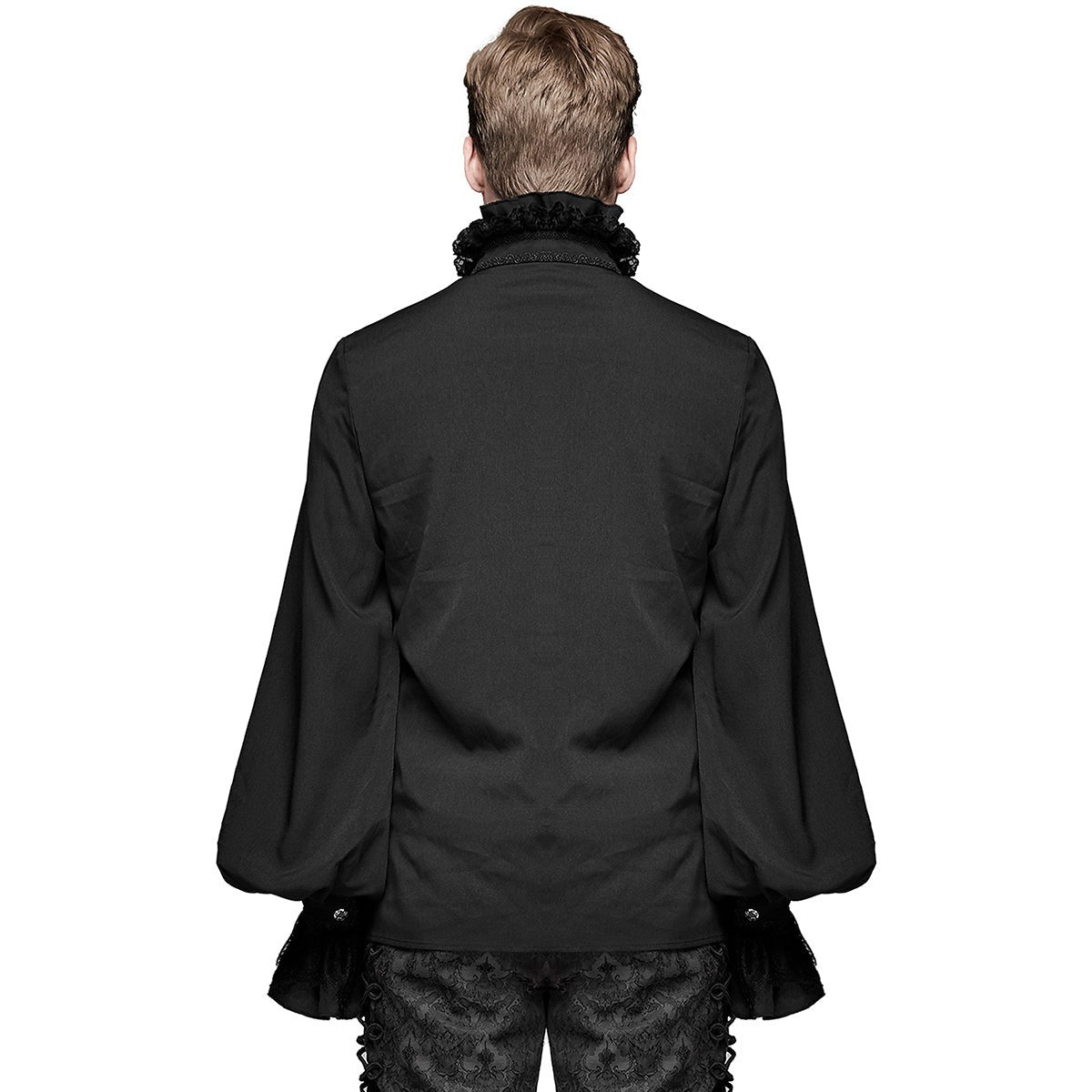 Gothic Hemd Herren | Abnehmbares Spitzenjabot | Brosche | Stickerei | Schwarz-Chaps Herrenmode