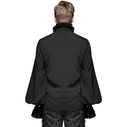 Gothic Hemd Herren | Abnehmbares Spitzenjabot | Brosche | Stickerei | Schwarz-Chaps Herrenmode