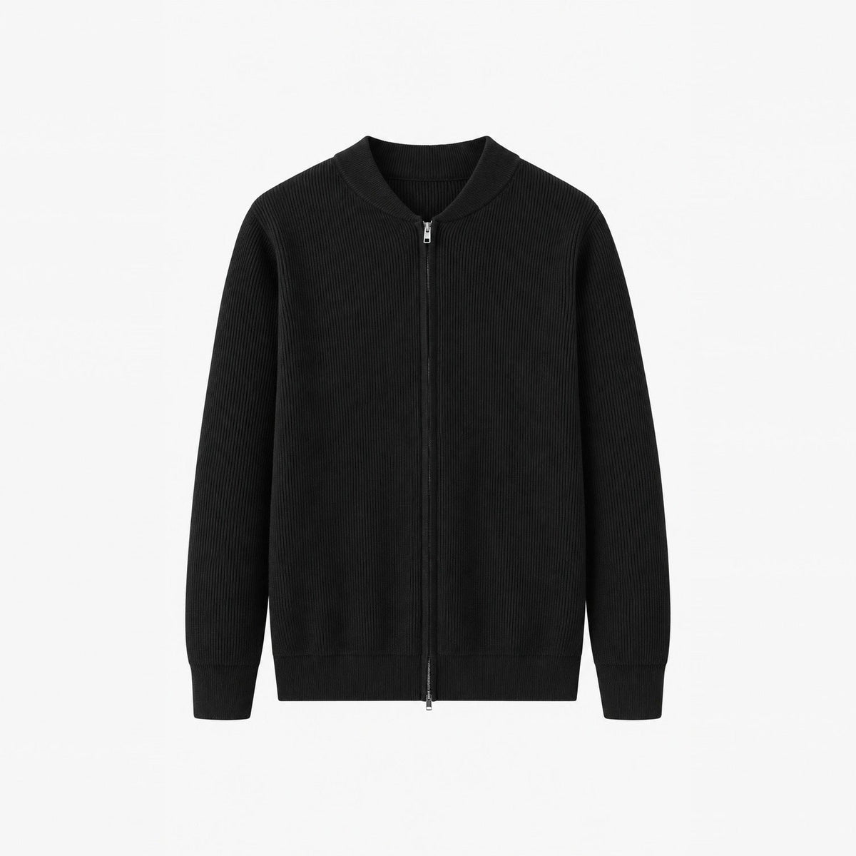 Rippstrick Strickjacke Herren | Zwei-Wege-Reißverschluss | Stehkragen