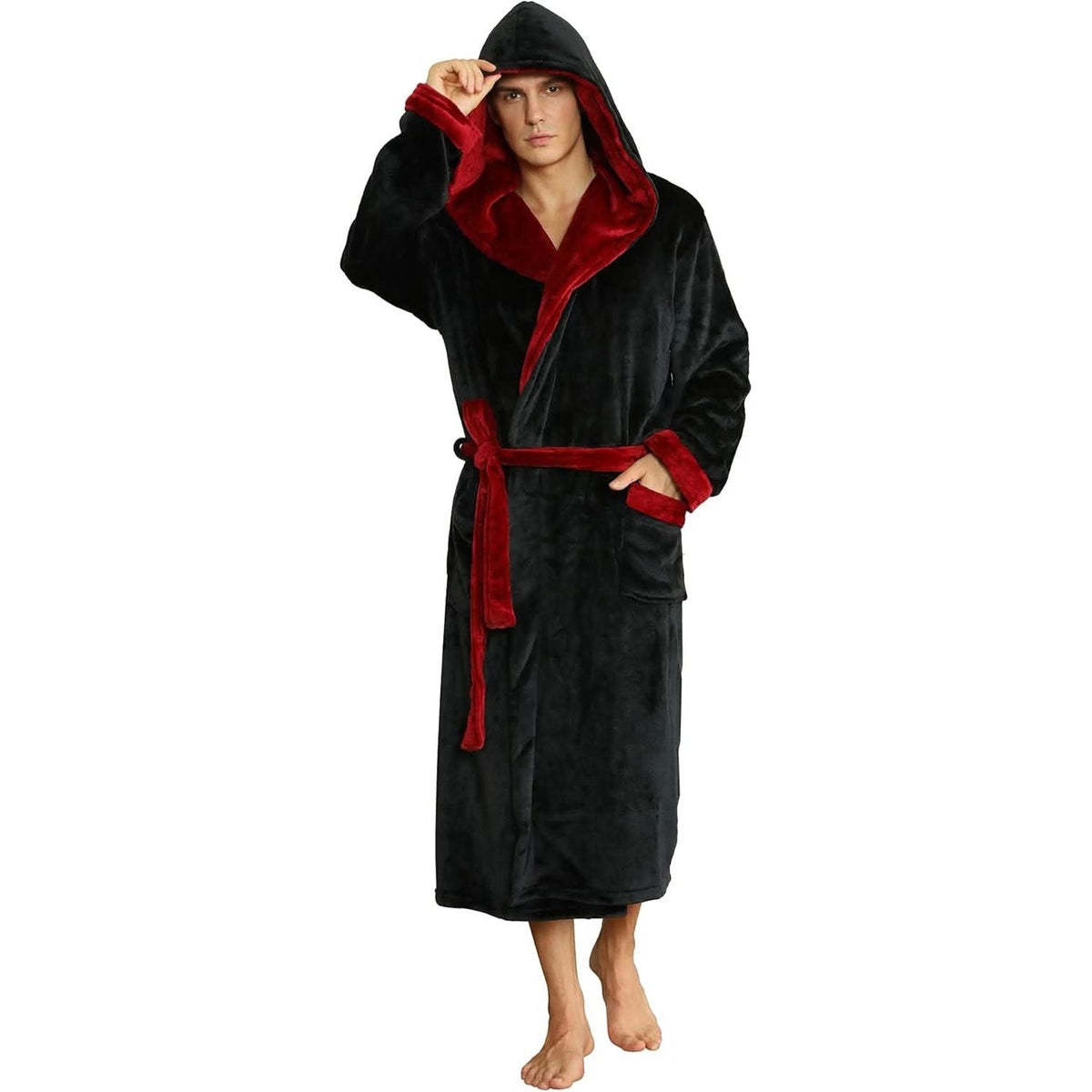 Fleece Bademantel Herren mit Kapuze | Zweifarbig | 10 Farben