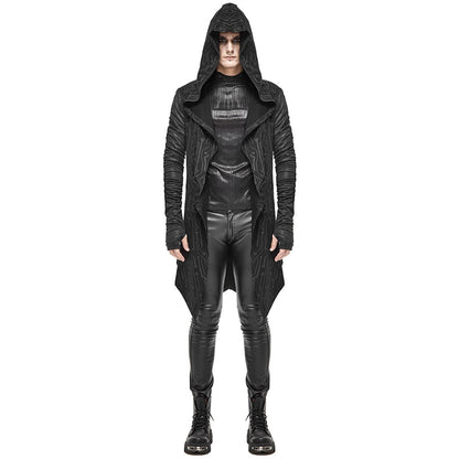 Gothic Kapuzen Cardigan Herren | Schaltkreis Muster | Lang | Offen | Schwarz-Schwarz-S-M-Chaps Herrenmode