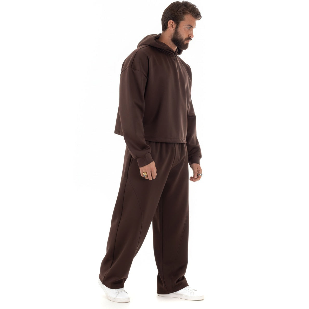 Cropped Hoodie Set Herren | Weite Hose | Braun-Chaps Herrenmode