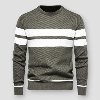 Gestreifter Strickpullover Herren | Baumwollstrick | Rundhals | Blockstreifen