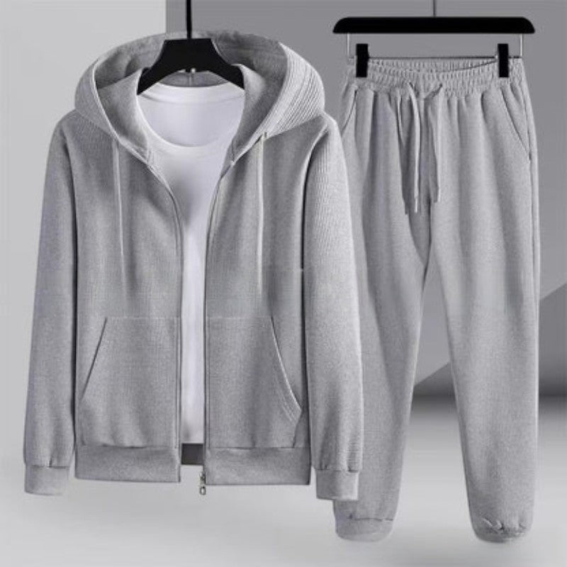 Waffel Jogginganzug Herren | Kapuzenjacke mit Reißverschluss | bis 6XL