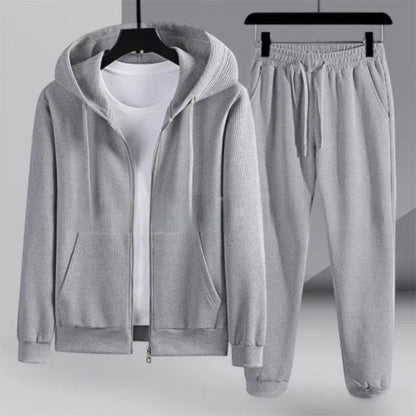 Waffel Jogginganzug Herren | Kapuzenjacke mit Reißverschluss | bis 6XL
