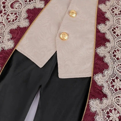 Viktorianischer Gehrock Herren | Weinrot | Jacquard | Spitze | Steampunk-Chaps Herrenmode
