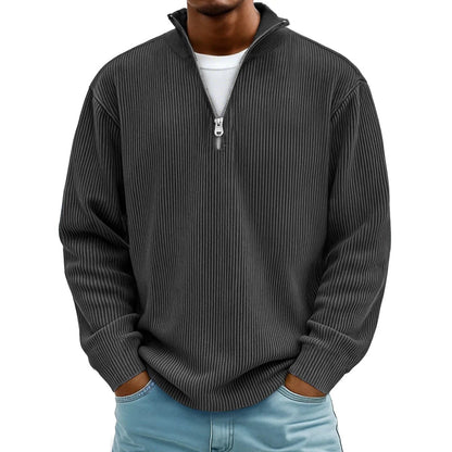 Half Zip Pullover Herren | Rippstrick | Lockere Passform | 10 Farben-Dunkelgrau-S-Chaps Herrenmode