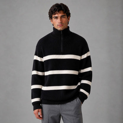 Gestreifter Troyer Herren | Rippstrick | Oversized | Stehkragen