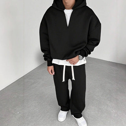 Halfzip Jogginganzug Herren | Weite Jogginghose | 3 Farben-Schwarz-S-Chaps Herrenmode