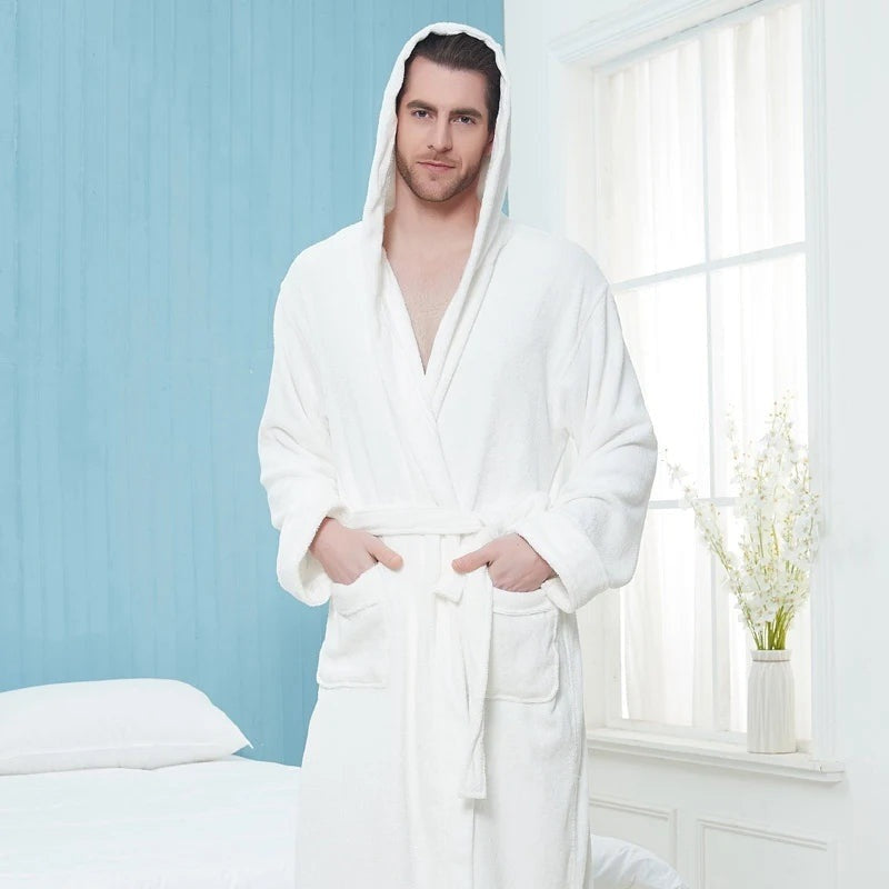Bademantel Herren mit Kapuze | Frottee | 5 Farben