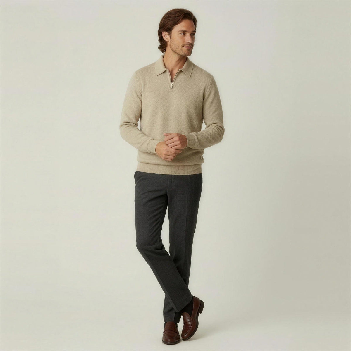 Polopullover mit Reißverschluss Herren | Strukturstrick | Langarm