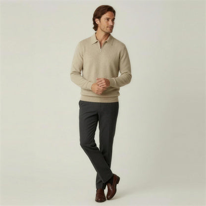 Polopullover mit Reißverschluss Herren | Strukturstrick | Langarm