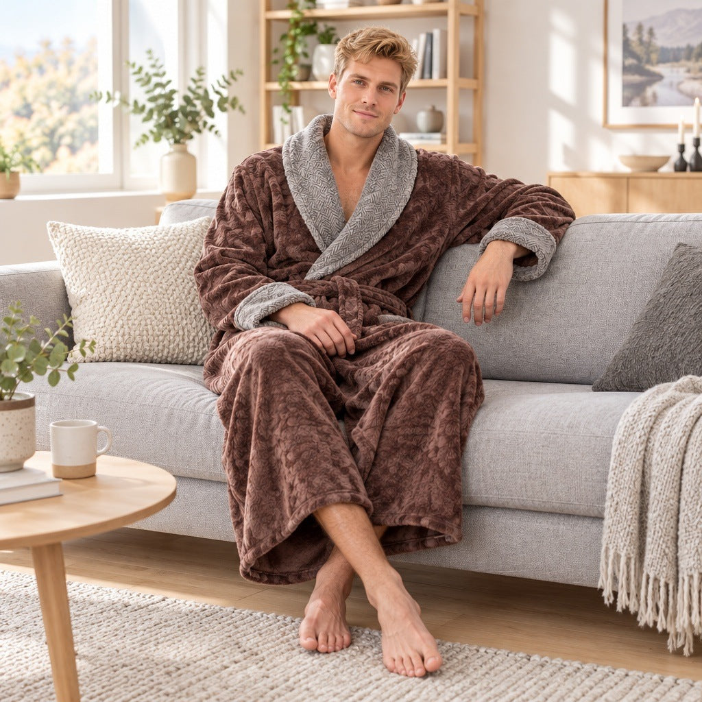 Korallenfleece Bademantel Herren | Schalkragen | 3 Farben