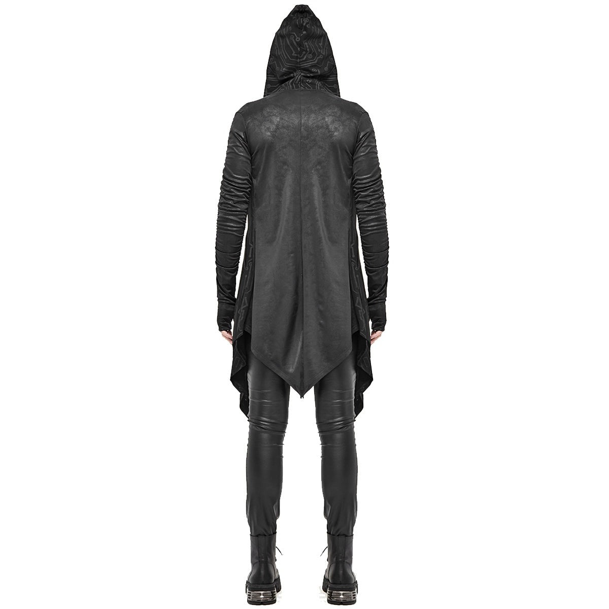 Gothic Kapuzen Cardigan Herren | Schaltkreis Muster | Lang | Offen | Schwarz-Chaps Herrenmode