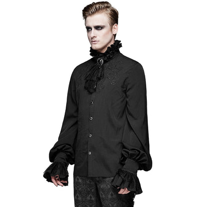 Gothic Hemd Herren | Abnehmbares Spitzenjabot | Brosche | Stickerei | Schwarz-Chaps Herrenmode