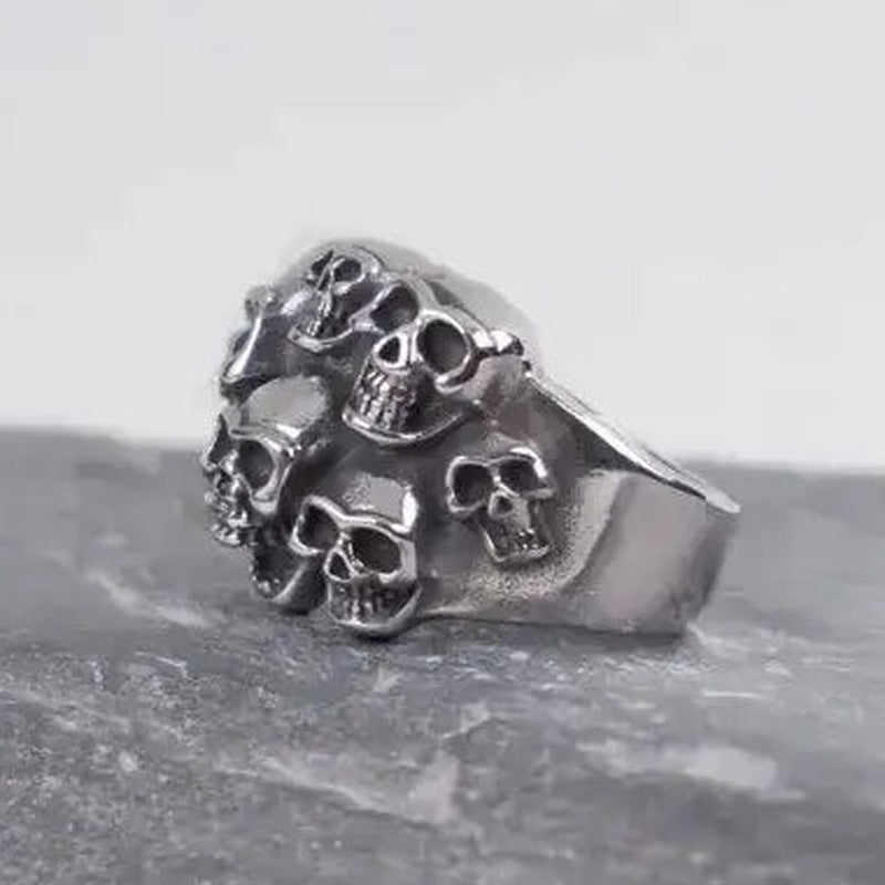 Totenkopf Ring Herren | Breit | Schädelreihe | Edelstahl | Biker Ring-Chaps Herrenmode