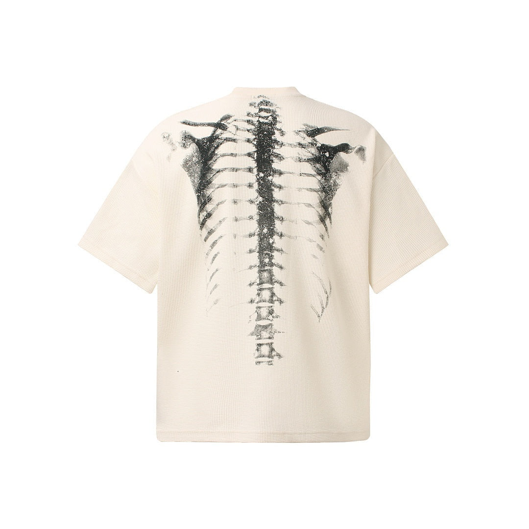 Skelett T-Shirt mit Herz | Oversized | Rücken Print | Waffelstruktur-Chaps Herrenmode