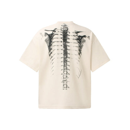 Skelett T-Shirt mit Herz | Oversized | Rücken Print | Waffelstruktur-Chaps Herrenmode
