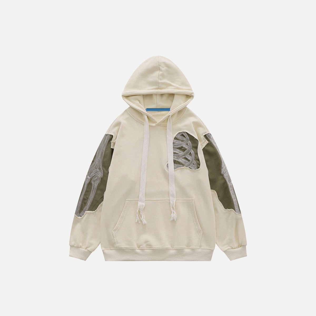 Patchwork Skelett Hoodie Herren | Bestickte Knochen | Oversized | 2 Farben-Creme-S-Chaps Herrenmode