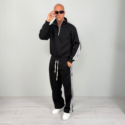 Gestreifter Trainingsanzug Herren | Halfzip Sweatshirt | Weite Hose | 5 Farben