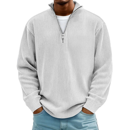 Half Zip Pullover Herren | Rippstrick | Lockere Passform | 10 Farben-Hellgrau-S-Chaps Herrenmode