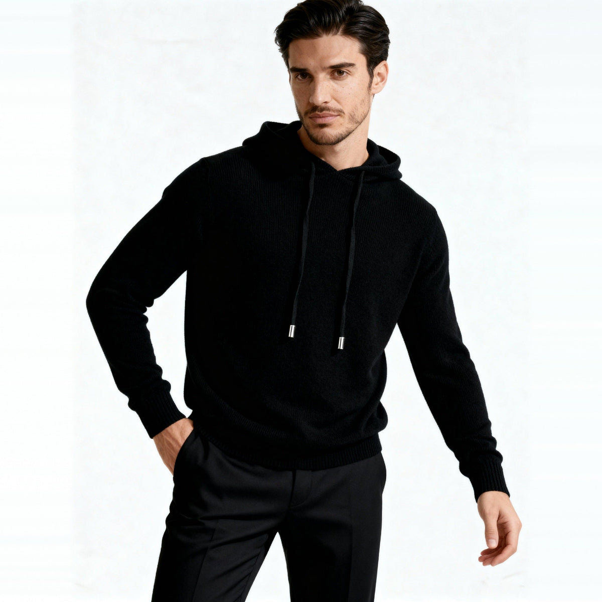 Feinstrick Hoodie Herren | Kordelzug | Langarm | Smart Casual
