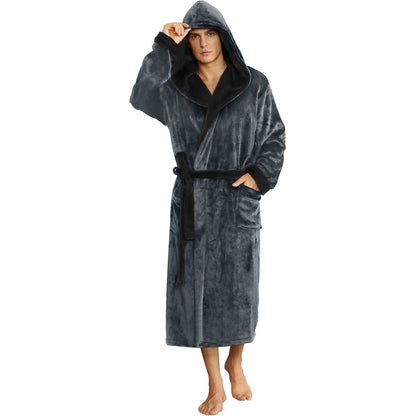Fleece Bademantel Herren mit Kapuze | Zweifarbig | 10 Farben